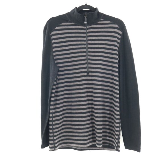 Terramar Merino Woolskins Striped Sweater Mens M Black Gray Winter Base Layer - Picture 1 of 12